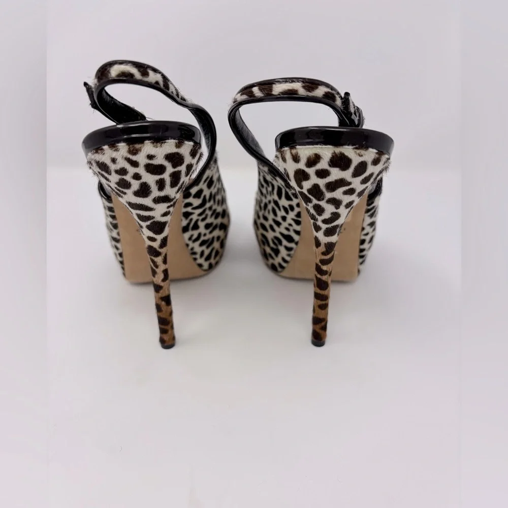 Gucci Sofia Leopard Print Calf Hair Platform Peep Toe Slingback Pumps Heels - Picture 4 of 10